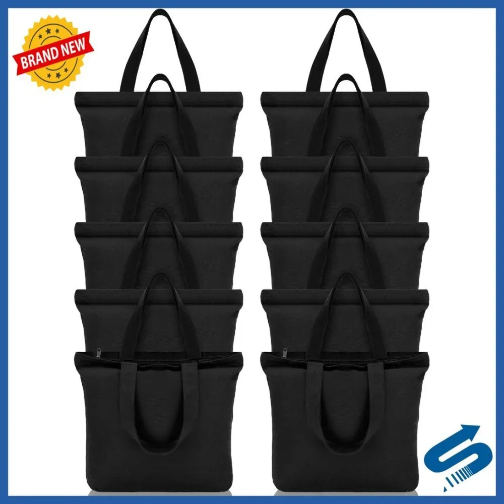 Canvas Tote Bags Set Reusable Grocery Shopping Zipper Totes DIY Crafting